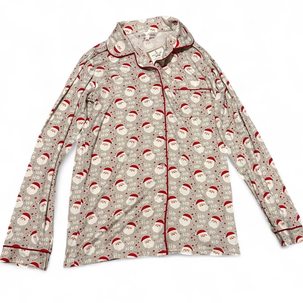 Festive Santa Print Pajama Top